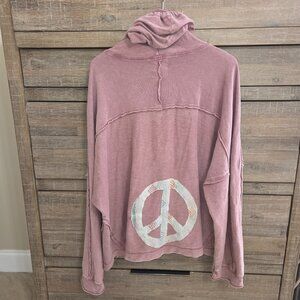 Mora Oversized Boho Hippie Hoodie Sweatshirt Peace Sign Large